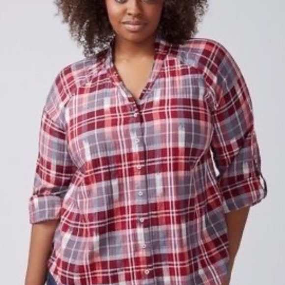 Lane Bryant Plaid V Neck Top Size Approx 22/24 - Picture 1 of 4